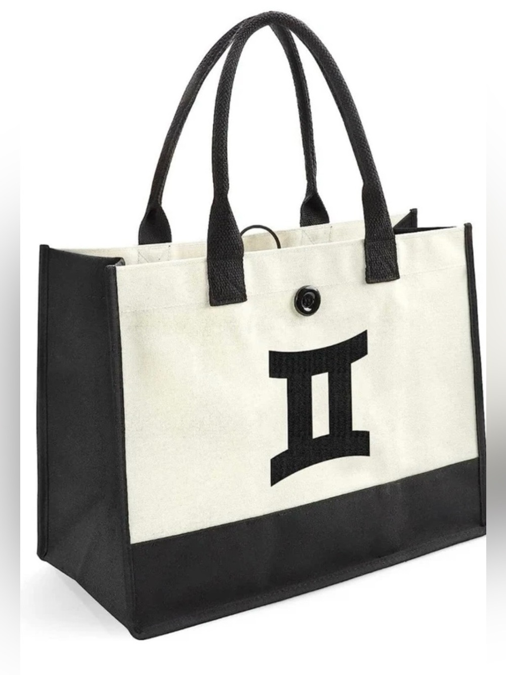 Yoofan Gemini Canvas Tote Bag Cream Black Grocery Shopper Horoscope 16.9”x12.2”